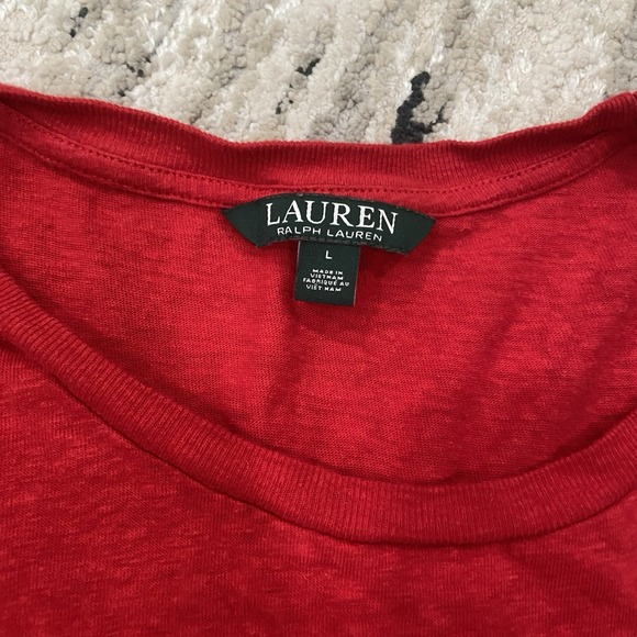 Lauren Ralph Lauren‎ Women's Shirt Large Green Label Red Lace-Up Ribbed - Picture 2 of 7
